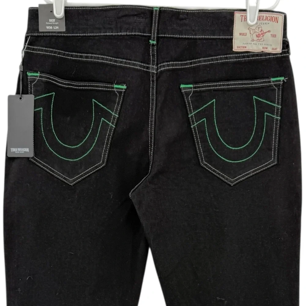 True Religion Men's Ricky Black Relaxed-Straight Stretch Jeans Sz 36x34 NWT $159